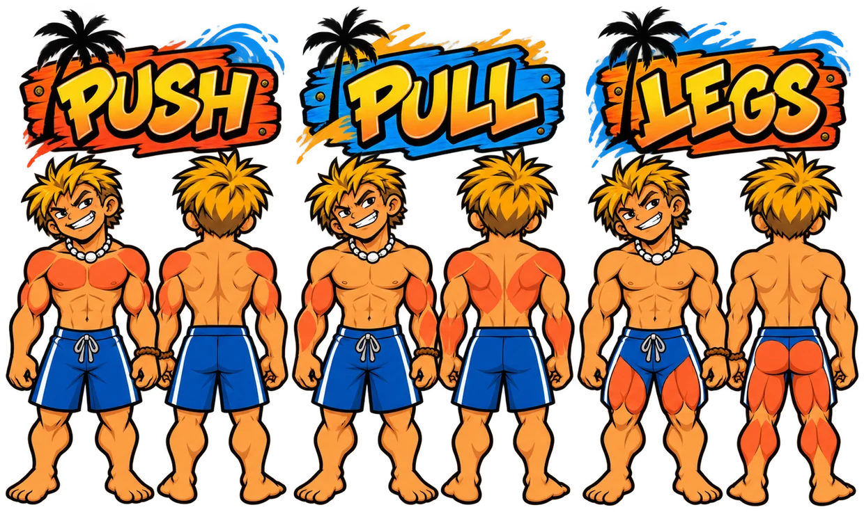 Push, pull and legs days and the muscles each one works